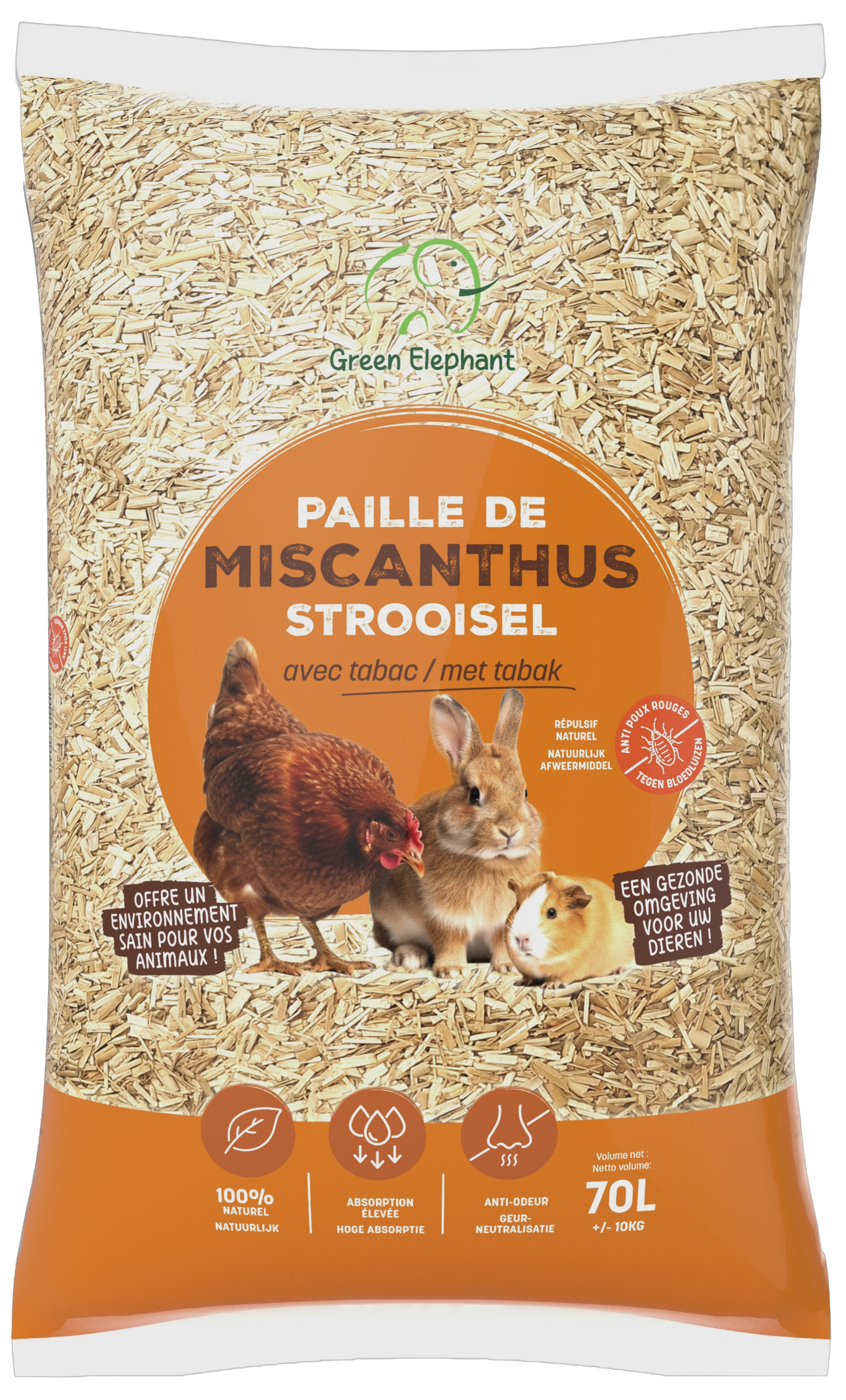 Miscanthus strooisel met tabak voor kippenhoek 10Kg